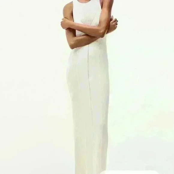 H&M collection open back rib knitted dress in cream color - Picture 1 of 8